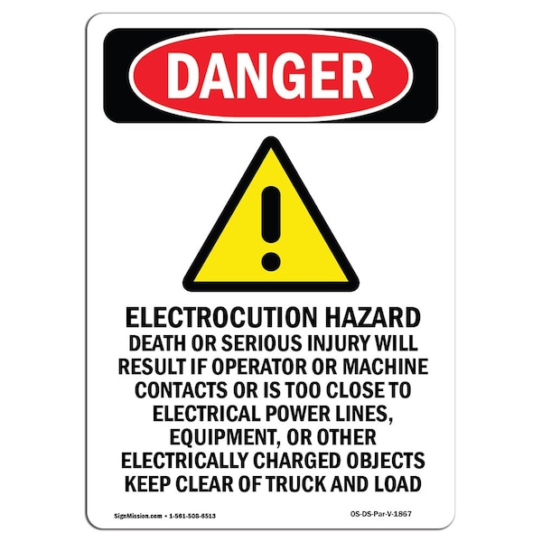 Safety Sign, OSHA Danger, 5" Height, Electrocution Hazard, Portrait, 10PK